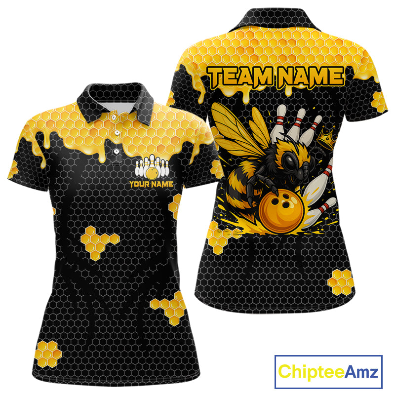 Custom Black and Yellow Honey Bee Bowling Shirts For Women, Bee Bowling Team Bowlers Outfit NQS10376