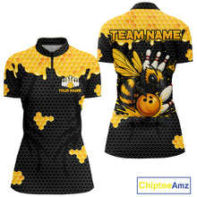 Load image into Gallery viewer, Custom Black and Yellow Honey Bee Bowling Shirts For Women, Bee Bowling Team Bowlers Outfit NQS10376