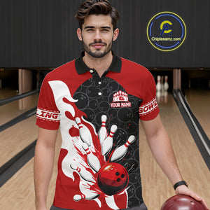 Black and Red Camo Bowling Polo, Quarter Zip Shirt For Men custom Bowling Team Jerseys Uniform NQS10380
