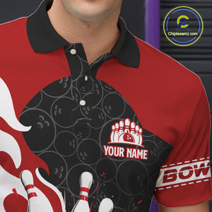 Black and Red Camo Bowling Polo, Quarter Zip Shirt For Men custom Bowling Team Jerseys Uniform NQS10380