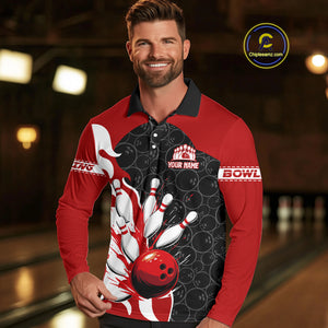 Black and Red Camo Bowling Polo, Quarter Zip Shirt For Men custom Bowling Team Jerseys Uniform NQS10380