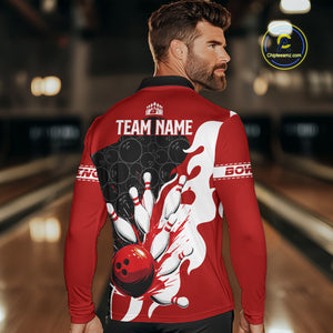 Black and Red Camo Bowling Polo, Quarter Zip Shirt For Men custom Bowling Team Jerseys Uniform NQS10380
