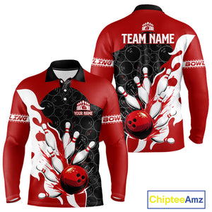 Black and Red Camo Bowling Polo, Quarter Zip Shirt For Men custom Bowling Team Jerseys Uniform NQS10380