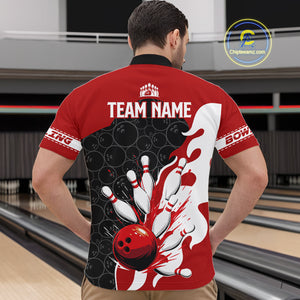Black and Red Camo Bowling Polo, Quarter Zip Shirt For Men custom Bowling Team Jerseys Uniform NQS10380