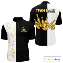 Load image into Gallery viewer, Black and white retro vintage Bowling polo, 1/4 Zip shirts for Men custom Bowling team jerseys | Gold NQS10808