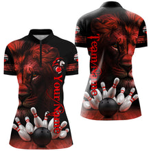 Load image into Gallery viewer, Lion Bowling Polo, Quarter Zip Shirts For Women Custom Bowling League Shirt Team Jerseys Outfits | Red NQS8858