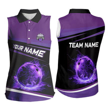 Load image into Gallery viewer, Black and Purple Lighting Flame Bowling Sleeveless Polo Shirt Custom Team bowling jerseys NQS9320