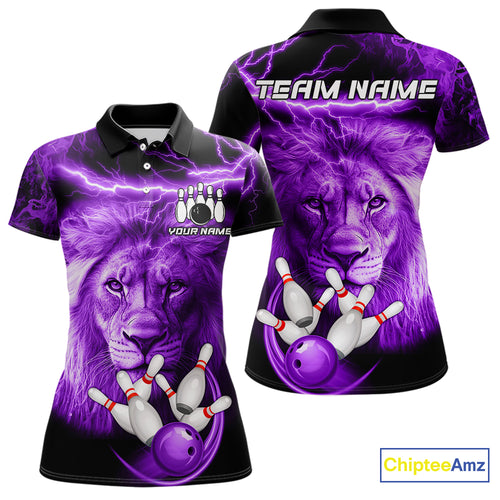 Personalized Purple Lightning Thunder Storm Lion Bowling Shirts For Women Custom Bowling Team Jerseys NQS9839