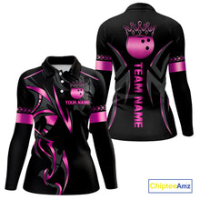 Load image into Gallery viewer, Black and Pink crown Bowling ball Polo, Quarter Zip Shirts for Women Custom Bowling Team jerseys NQS10074