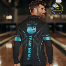 Load image into Gallery viewer, Black and Cyan Blue crown Bowling ball Polo, Quarter Zip Shirts for Men Custom Bowling Team jerseys NQS10075