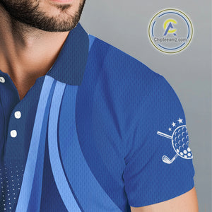 Mens golf polo shirts custom name Blue golf shirt, tournament golf tops for mens, golf gift NQS10223