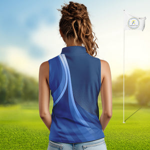 Women sleeveless polo shirt custom name Blue golf shirt, sleeveless golf tops for ladies NQS10223