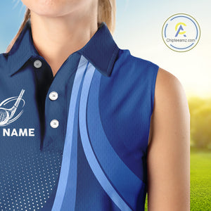 Women sleeveless polo shirt custom name Blue golf shirt, sleeveless golf tops for ladies NQS10223