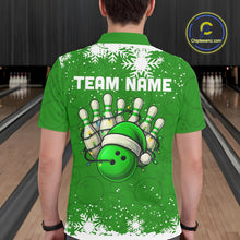 Load image into Gallery viewer, Green Christmas Bowling snowflake Men's Bowling Polo, Quarter Zip shirts Custom Xmas Bowling Outfits NQS10996