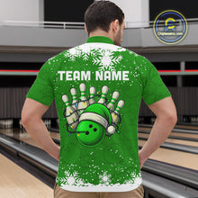 Load image into Gallery viewer, Green Christmas Bowling snowflake Men's Bowling Polo, Quarter Zip shirts Custom Xmas Bowling Outfits NQS10996