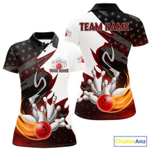 Load image into Gallery viewer, Black and White American flag Bowling jersey Custom Patriotic Bowling Polo, 1/4 Zip Shirts For Women NQS10999