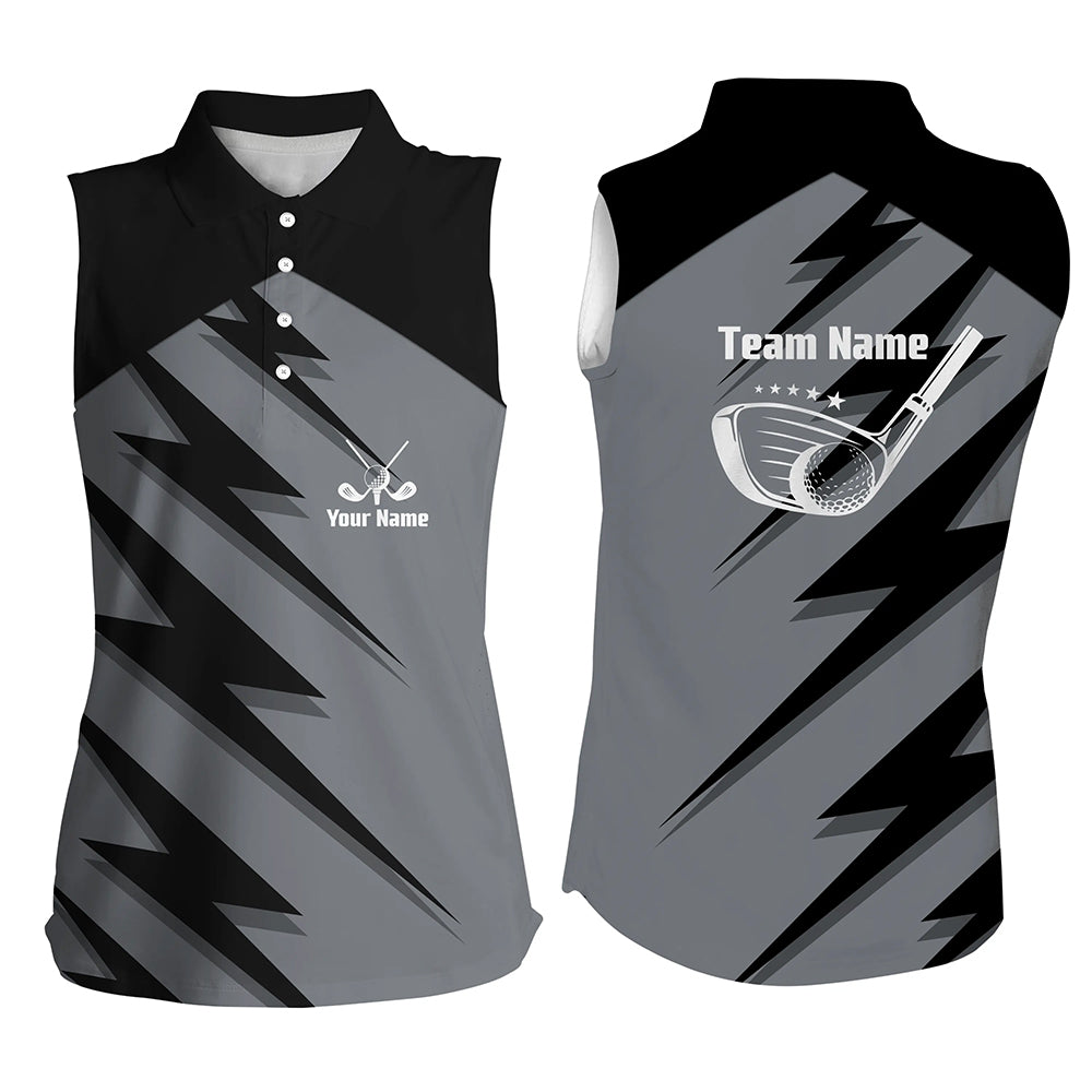Womens sleeveless polo shirts black lightning custom name and team name golf shirt, golfing gifts NQS5407