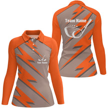 Load image into Gallery viewer, Personalized womens golf polo shirts orange lightning custom name &amp; team name golf shirt, golfing gift NQS6090
