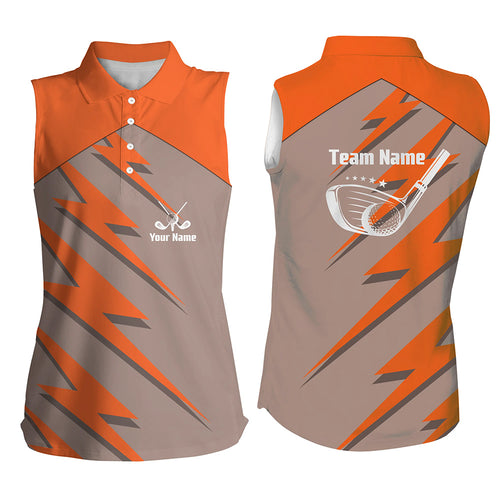 Womens sleeveless polo shirts orange lightning custom name and team name golf shirt, golfing gifts NQS6090