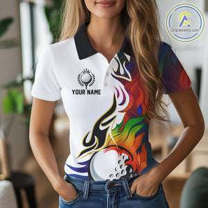 Colorful Rainbow Flame golf ball Women golf polo shirts custom team golf jerseys, laddies golf attire NQS10399