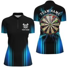 Load image into Gallery viewer, Black and Blue Light Dart Polo, Quarter Zip Shirt For Women Custom Dart Jerseys For Team NQS9132