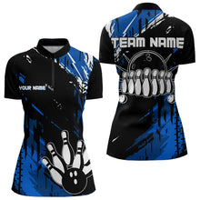 Load image into Gallery viewer, Black and Blue Womens bowling shirts Custom retro bowling ball and pins bowling team league jerseys NQS9474