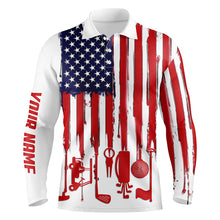 Load image into Gallery viewer, American flag white Mens golf polo shirt custom mens patriotic polo shirts golfing gift for dad golfer NQS5414