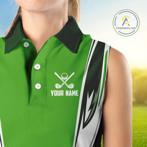 Green and white Women sleeveless golf polo shirt custom golf attire for ladies, gifts for golf lovers NQS10084
