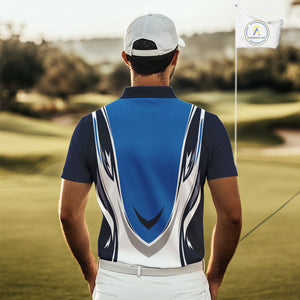 Blue and white Mens golf polo shirts custom golf attire for men, gifts for golf lovers NQS10085