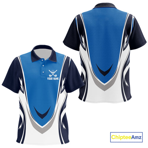 Blue and white Kid golf polo shirt custom golf attire for Kid, gifts for golf lovers NQS10085