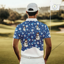 Load image into Gallery viewer, Blue and White Snowman Christmas pattern Golf Polo shirts For men Custom mens Christmas golf shirts NQS11004