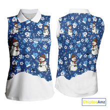 Load image into Gallery viewer, Blue &amp; White Snowman Christmas pattern Sleeveless Golf Polo shirt Custom ladies Christmas golf shirts NQS11004