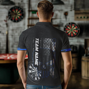 Black & White grunge American Flag Skull Darts Shirt For Men Custom patriotic Team Darts Jersey | Blue NQS9343