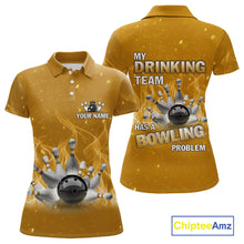 Load image into Gallery viewer, Personalized Yellow Flame Funny Bowling shirts for Women My drinking team has a bowling problem NQS11616