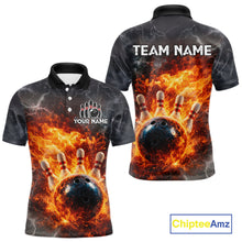 Load image into Gallery viewer, Custom Orange Flame Lightning Thunder Bowling shirts for Men, bowling team jerseys gift for bowlers NQS11618