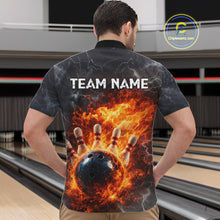 Load image into Gallery viewer, Custom Orange Flame Lightning Thunder Bowling shirts for Men, bowling team jerseys gift for bowlers NQS11618