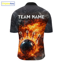 Load image into Gallery viewer, Custom Orange Flame Lightning Thunder Bowling shirts for Men, bowling team jerseys gift for bowlers NQS11618