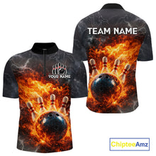 Load image into Gallery viewer, Custom Orange Flame Lightning Thunder Bowling shirts for Men, bowling team jerseys gift for bowlers NQS11618