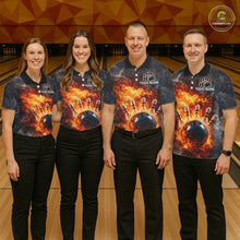 Load image into Gallery viewer, Custom Orange Flame Lightning Thunder Bowling shirts for Men, bowling team jerseys gift for bowlers NQS11618