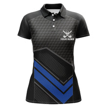 Load image into Gallery viewer, Black and Blue Womens golf polo shirts custom golf outfits for ladies, personalized golf gifts NQS8013