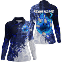 Load image into Gallery viewer, Blue Camo Flame Bowling Polo, Quarter Zip Shirts For Women Custom Bowling Team Jersey Outfits NQS8669