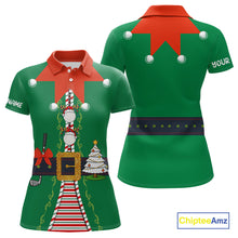 Load image into Gallery viewer, Green and Red Funny Elf Christmas Golf Polo shirts For Women Custom ladies Christmas golf tops NQS11019