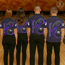 Load image into Gallery viewer, Black And Purple Custom Dragon Bowling Shirts For Women, Dragon Bowling Team Shirts NQS11621