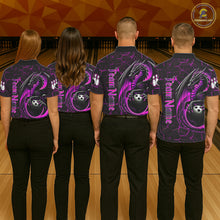 Load image into Gallery viewer, Black And Pink Custom Dragon Bowling Shirts For Women, Dragon Bowling Team Shirts NQS11622
