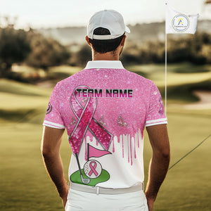Pink ribbon glitter Golf Polo Shirts For Men Custom team golf jerseys, breast cancer golf shirts NQS9882