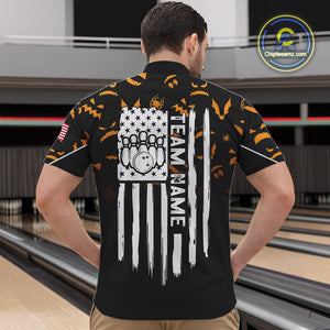 Custom American flag patriotic funny halloween pattern Bowling shirt for men bowling team jersey NQS10414