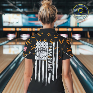 Custom American flag patriotic funny halloween pattern Bowling shirt for Women bowling team jersey NQS10414