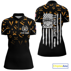 Custom American flag patriotic funny halloween pattern Bowling shirt for Women bowling team jersey NQS10414