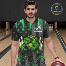 Load image into Gallery viewer, Black American flag Men's bowling shirts Custom Green lightning thunder Turtle Bowling Team Jerseys NQS10623