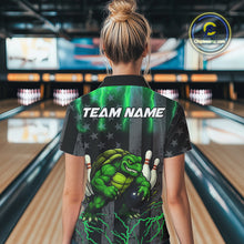 Load image into Gallery viewer, Black American flag Women's bowling shirts Custom Green lightning thunder Turtle Bowling Team Jerseys NQS10623